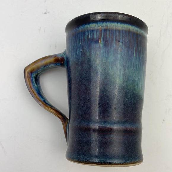 Vintage Unmarked Cobalt Blue Brown Glazed Pottery Mug - Picture 6 of 10
